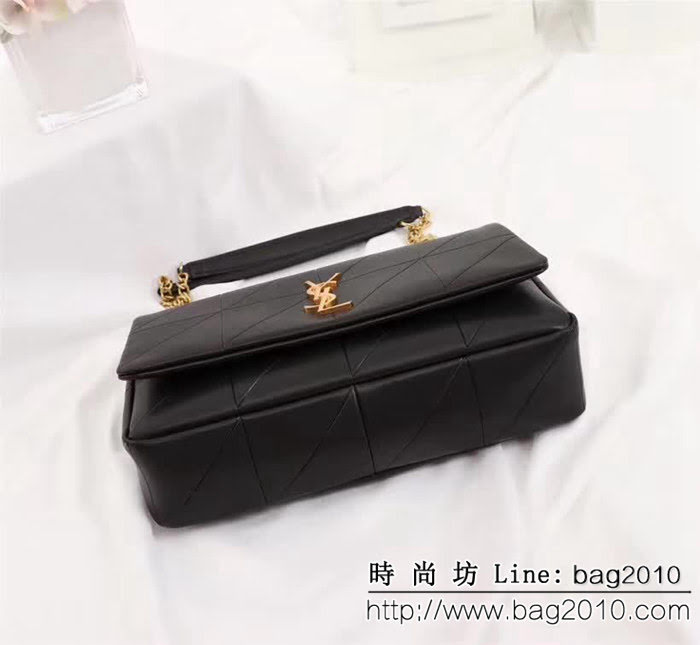 YSL聖羅蘭 新款 黑色原版皮拼接 鏈條單肩斜挎包 26826 YAS1193